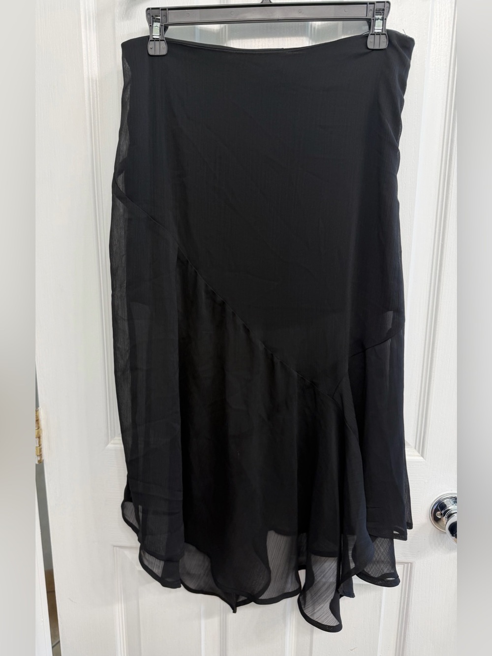 H&M Black Asymmetrical Chiffon Midi Skirt